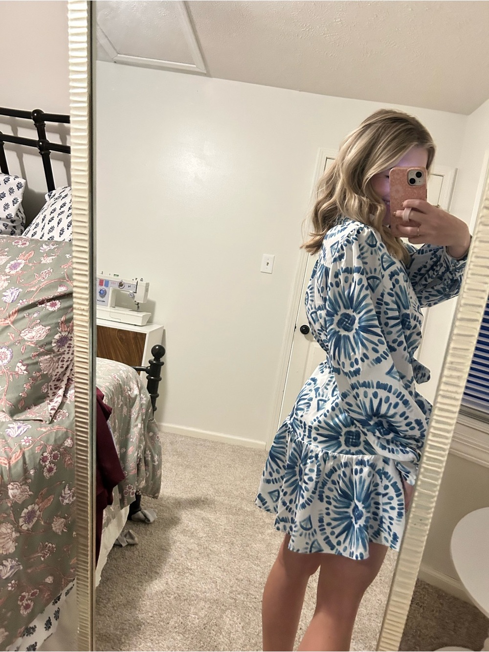 Avenue Blue and White Floral Tie-Dye Belted Mini Dress - Picture 2 of 9